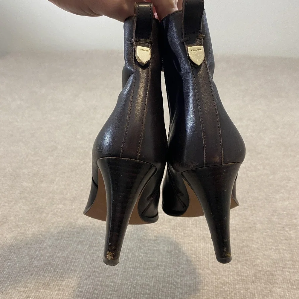 Coach Boots Womens‎ Size 6 Brown Leather Ankle Zip High Stiletto Heel Jemma